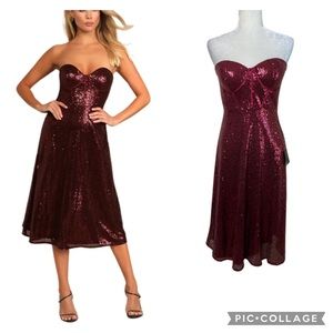 Lulu’s Wine Red Sequin Sparkle Strapless Fit & Flare Evening Party Dress Large